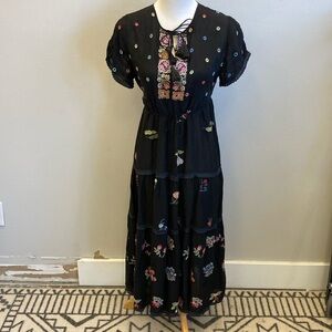 Johnny Was Black Floral Embroidered Dress